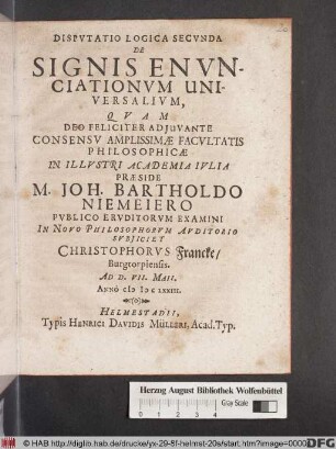 Disputatio Logica Secunda De Signis Enunciationum Universalium