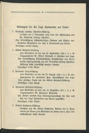 Stiftungen bei der Loge Hammonia zur Treue: