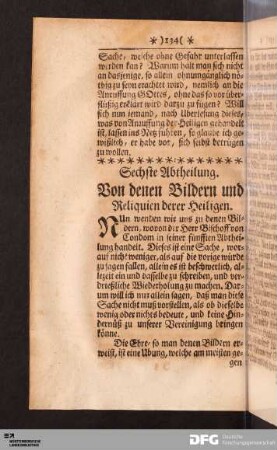 Sechste Abtheilung. Von denen Bildern und Reliquien derer Heiligen