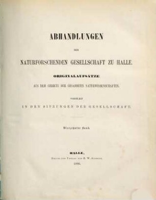 Abhandlungen der Naturforschenden Gesellschaft zu Halle. 14. 1878