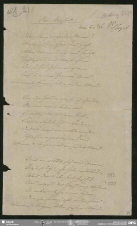 Eigenh. Gedicht "Der Abschied" von August Wilhelm von Schlegel, o.O., ohne Datumsangabe