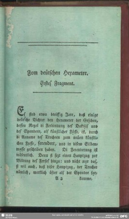 Fom deütschen Hexameter. Erstes Fragment
