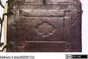 Liber Amicorum: Zeichnungs- und Klebealbum mit Zeichnungen verschiedener Künstlerfreunde, Dunkelbrauner geprägter Ledereinband, Rückseite