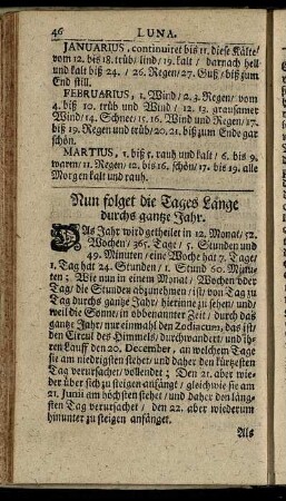 Nun folget die Tages Länge durchs gantze Jahr.