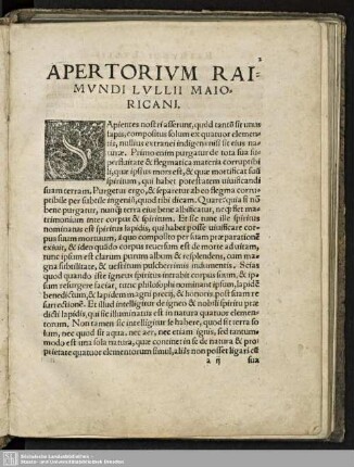 APERTORIUM RAIMUNDI LULLII MAIORICANI.