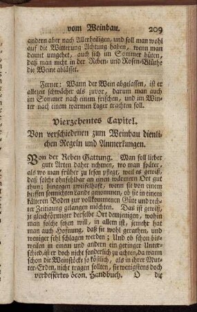 Vierzehntes Capitel. Von verschiedenen zum Weinbau dienlichen Regeln und Anmerkungen.
