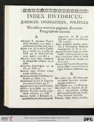 Index Historicus, Juridicus, Onomasticus, Politicus