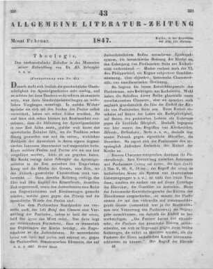 Schwegler, A.: Das nachapostolische Zeitalter in den Hauptmomenten seiner Entwicklung. Bd. 1-2. Tübingen: Fues 1846 (Fortsetzung von Nr. 42)