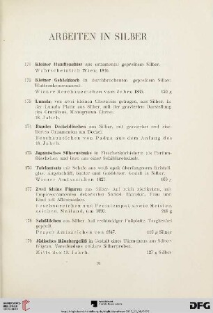 Arbeiten in Silber (Nr. 171-184)