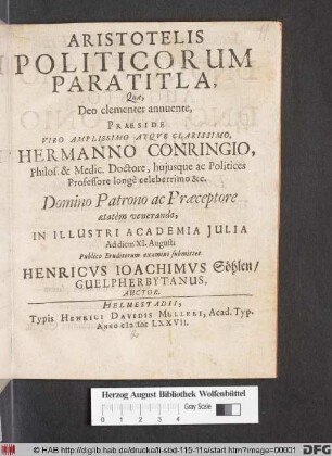 Aristotelis Politicorum Paratitla