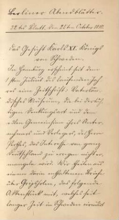 22tes Blatt. Den 25ten October 1810. [handschriftlich, lithographiert]