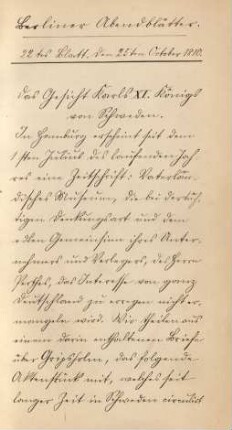 22tes Blatt. Den 25ten October 1810. [handschriftlich, lithographiert]