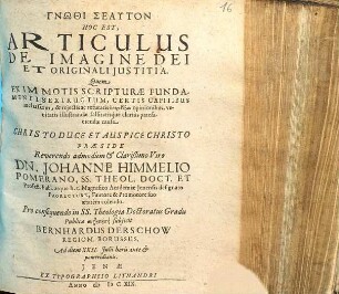 Gnothi Seauton Hoc Est, Articulus De Imagine Dei Et Originali Iustitia