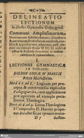 Delineatio Lectionum in illustri Gymnasio Coburgensi ...