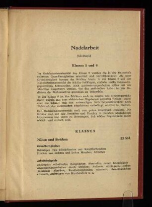 Nadelarbeit (fakultativ) : Klassen 5 und 6