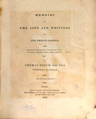 Memoirs of the life and writings of Sir Philip Sidney