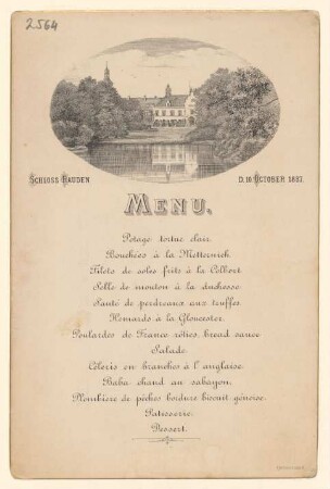 Menükarte : Menü, Schloss Rauden