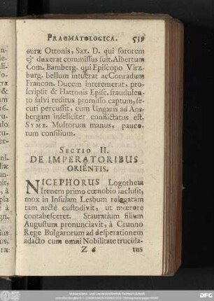 Sectio II. De Imperatoribus Orientis.