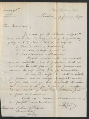 Brief von J. Papazian, London : 07.01.1898