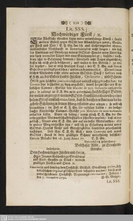 Lit. SSS. 1 4 : Hochwürdiger Fürst, rc.