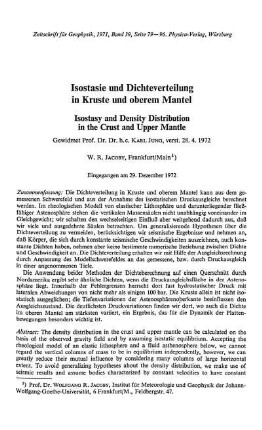 Isostasie und Dichteverteilung in Kruste und oberem Mantel