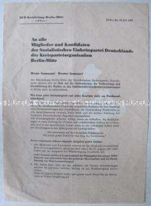 Rundschreiben der SED-Kreisleitung Berlin-Mitte an alle Mitglieder zu den Kommunalwahlen 1961