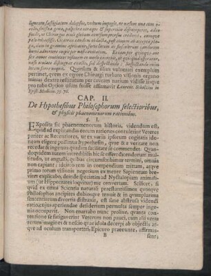 Caput II. De Hypothesibus Philosophorum selectioribus, & physicis phaenomenorum rationibus.