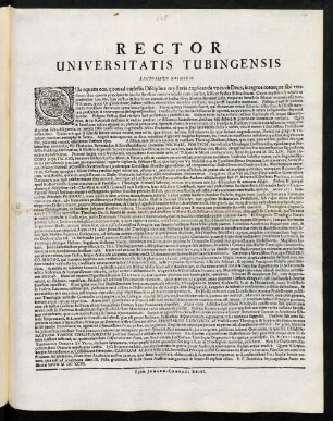 Rector Universitatis Tubingensis Lectoribus Salutem : Quanquam eos, quos ad coelestis Disciplinae mysteria ...