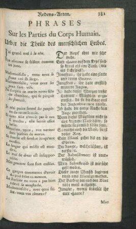 Phrases Sur les Parties du Corps Humain. Ueber die Theile des menschlichen Leibes