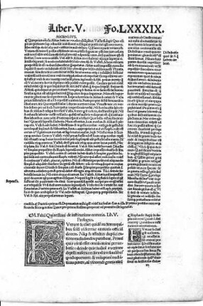 M. Fabii Quintiliani de institutione oratoria Lib. V.