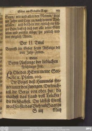 Der II. Titul Begreifft die Gebet beym Anfange der vier Jahr-Zeiten.