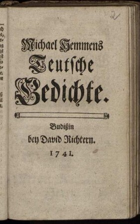 Michael Hemmens Teutsche Gedichte