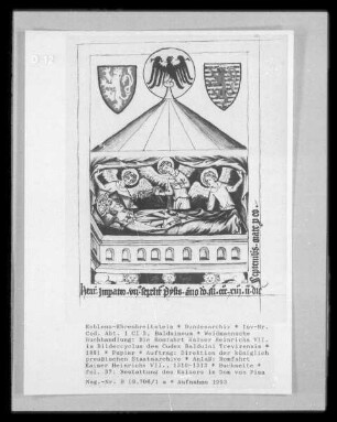Die Romfahrt Kaiser Heinrichs VII. im Bildercyclus des Codex Balduini Trevirensis — Bestattung des Kaisers im Dom von Pisa, Folio 37