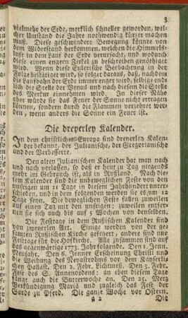 Die dreyerley Kalender.
