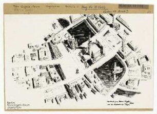 Berlin. Marx-Engels-Forum. Vogelschauansicht Variante 4. Berlin, Mitte, Stadtzentrum, Schloßplatz (1951 - 1994 Marx-Engels-Platz)/Lustgarten/Jägerstraße/Kaiser-Wilhelm-Straße (1947-1969 Liebknechtstraße, seit 1969 Karl-Liebknecht-Straße)/Spandauer Straße/Königstraße (seit 1951 Rathausstraße)/Alexanderplatz