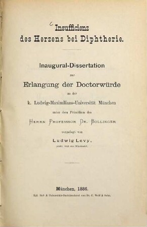 Insufficienz des Herzens bei Diphtherie : Inaug.-Diss.