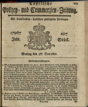 49tes Stueck, Montag den 5ten December 1796