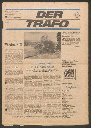 TRO-Betriebszeitung 'Der Trafo'; Nr. 51/1971 (20. Dezember 1971)