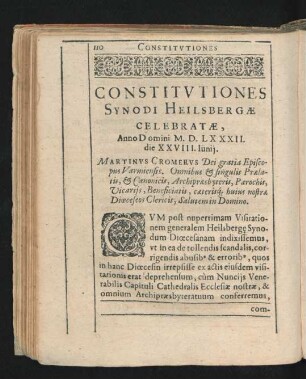 Constitutiones Synodi Heilsbergae Celebratae, Anno Domini M. D. LXXXII. die XXVIII. Iunii.