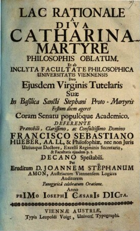 Lac rationale a Diva Catharina martyre Philosophis oblatum