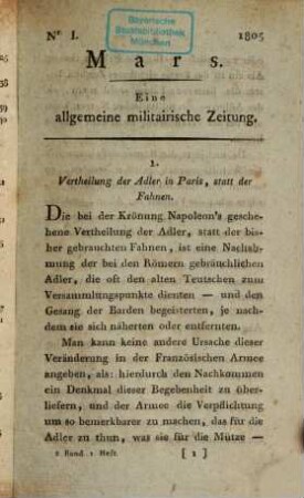 Mars : eine allgemeine militairische Zeitung, 2. 1805