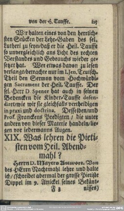 XIX. Was lehren die Pietisten vom Heil. Abendmahl?
