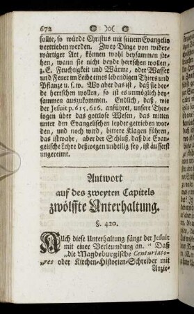 Antwort auf des zweyten Capitels zwölffte Unterhaltung.