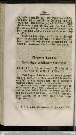 Neuntes Capitel. Beschreibung verschiedener Pendeluhren