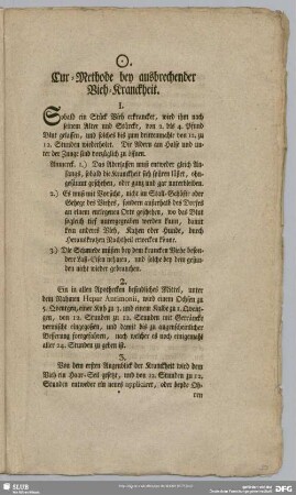 Cur-Methode bey ausbrechender Vieh-Kranckheit