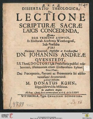 Dissertatio Theologica, De Lectione Scripturae Sacrae Laicis Concedenda