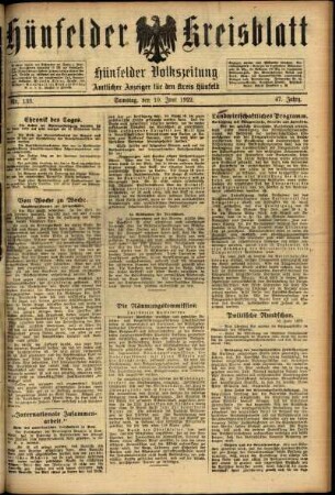 Ausgabe vom Samstag, den 10. Juni 1922.