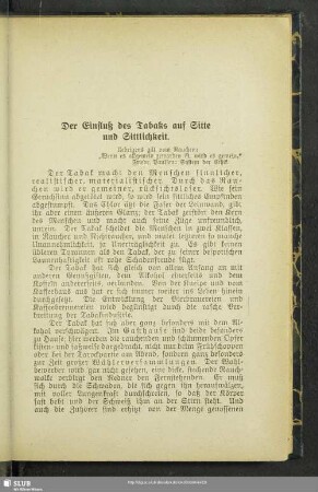 Der Einfluß des Tabaks auf Sitte und Sittlichkeit