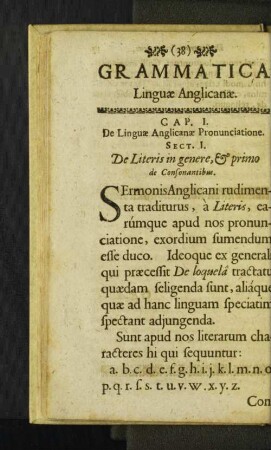 Grammatica Linguae Anglicanae. [Cap. I.- Cap. IV.]