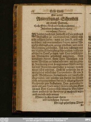 Ein ander Anwerbungs-Schreiben an einen Patron.